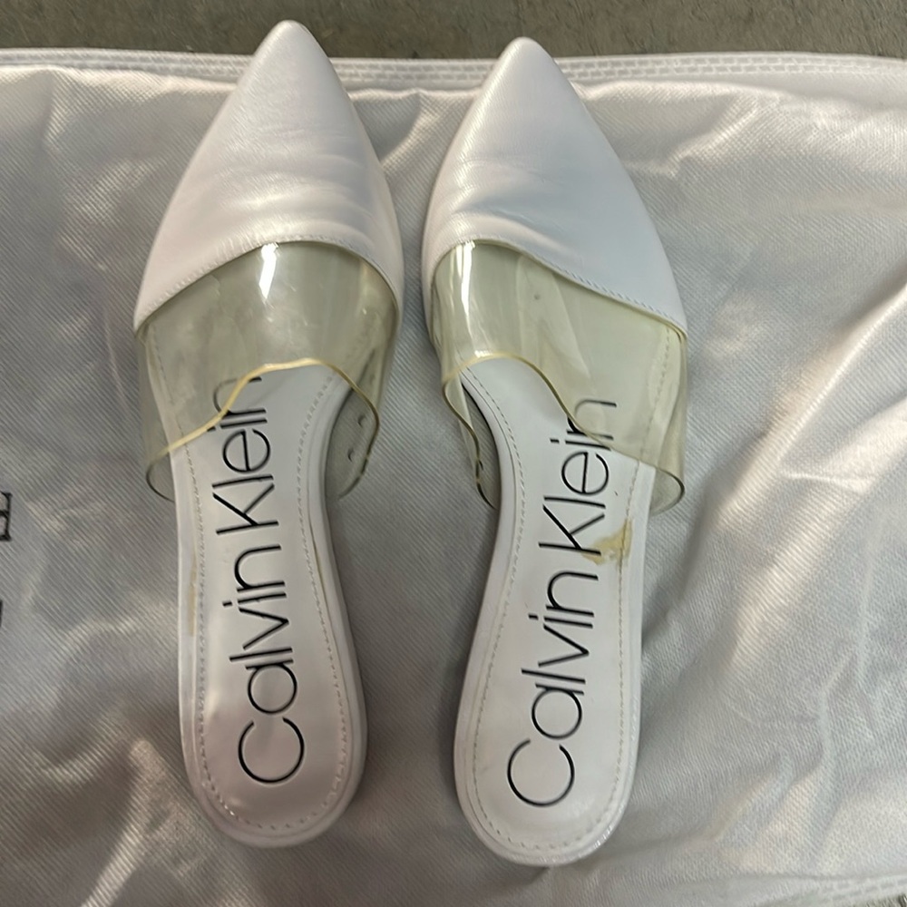 Calvin Klein white mules